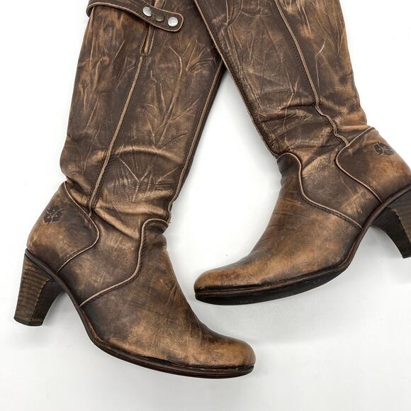 U ROADS Heeled Boots Womens 8 Brown Distressed Leather Knee High Round Toe - Picture 14 of 16